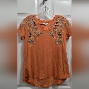 SUNDANCE Embroidered Orange V-Neck Top Size XS